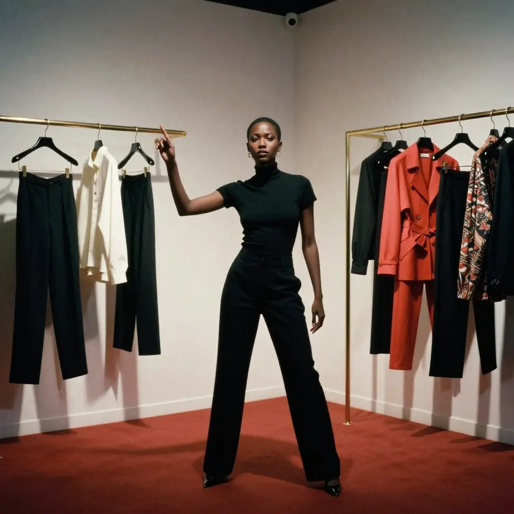 Luxury boutique interior with designer clothing